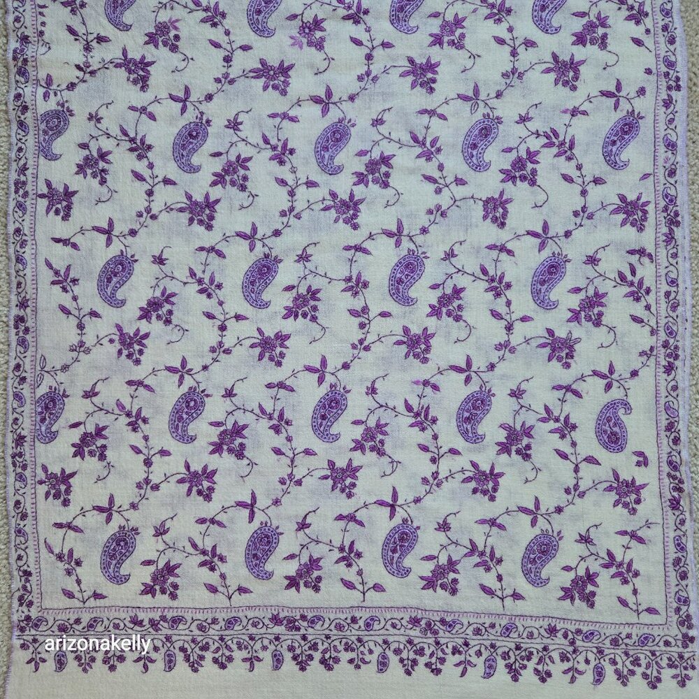 NWOT Cashmere Lightweight Scarf with Purple Embroidery - Picture 3 of 11